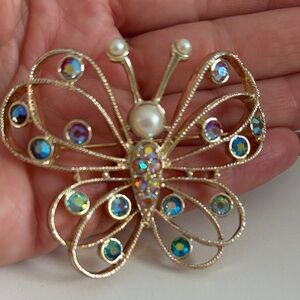 Gold Butterfly Brooch with Iridescent Accents